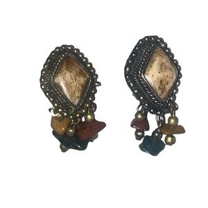 Elegant Beaded Earrings with Gold and Brown Accents Clip Ons
